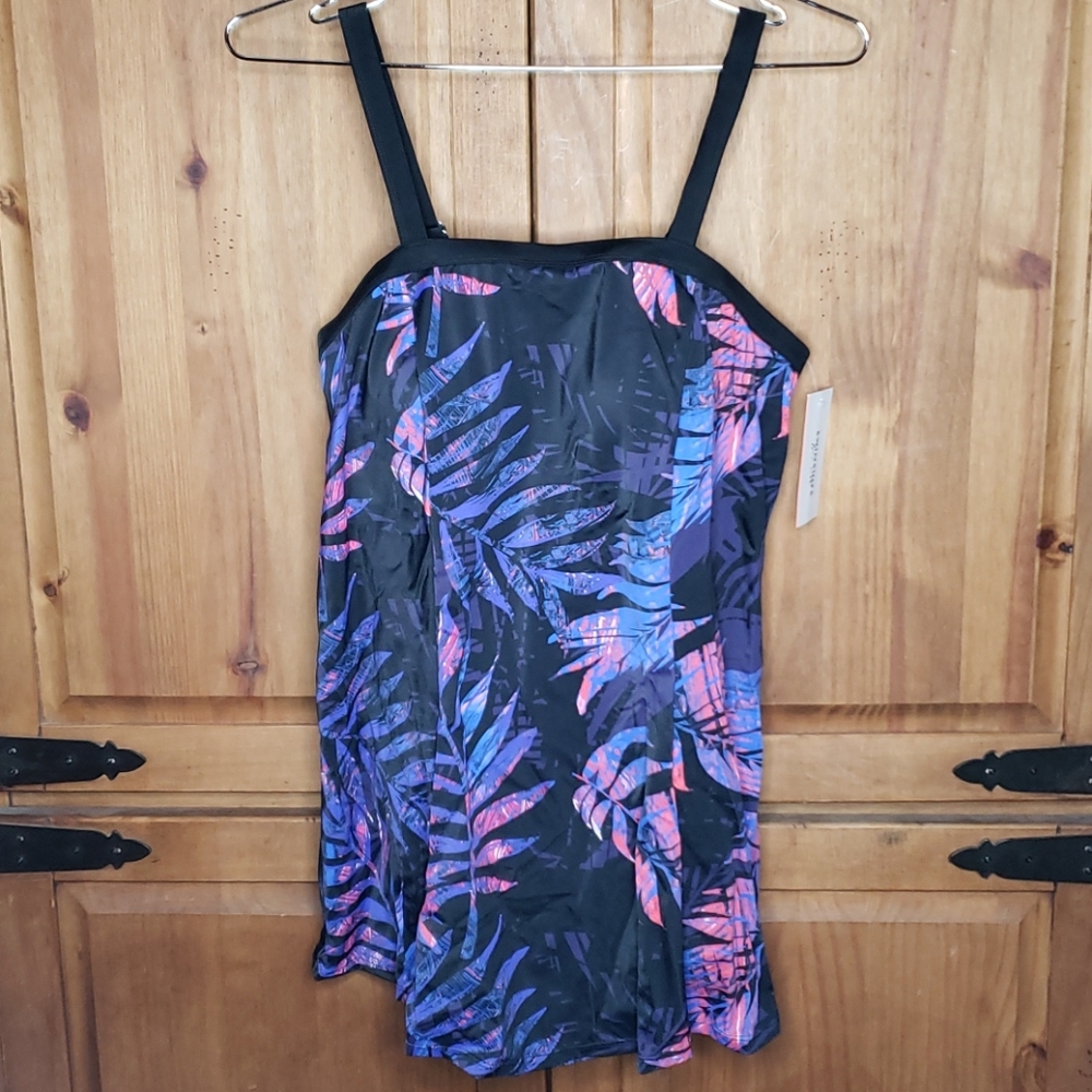 Swimsuits For All Bright Tropical Banded Swim Dress Swimsuit